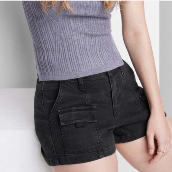 Women's Pull-On Cargo Jean Shorts - Wild Fable Black L - Picture 1 of 16